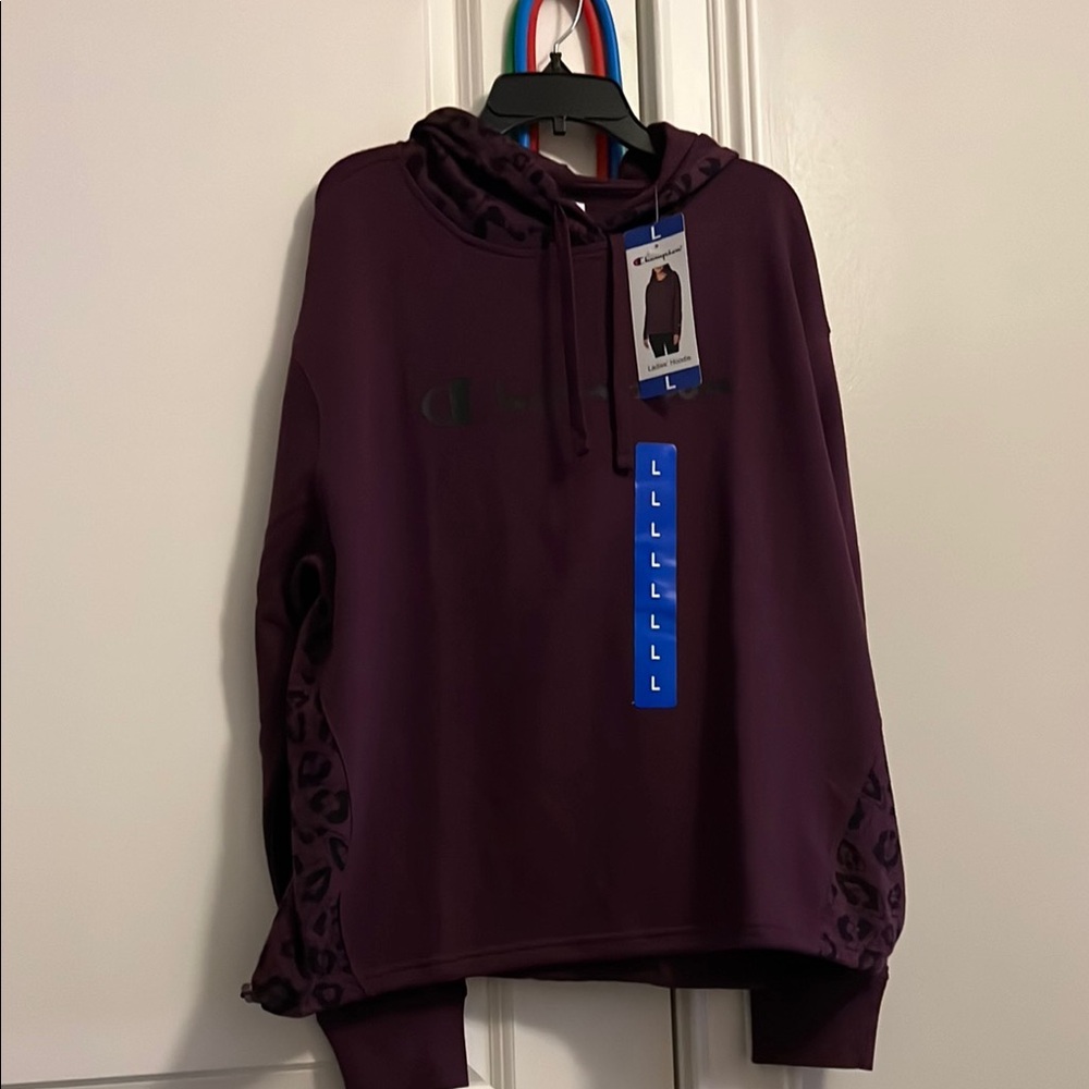 Champion Purple Hoodie with Leopard Accents